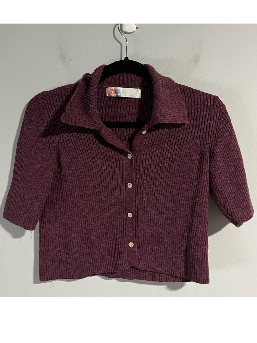 Free People FP Beach Ribbed Polo Button Front Shirt